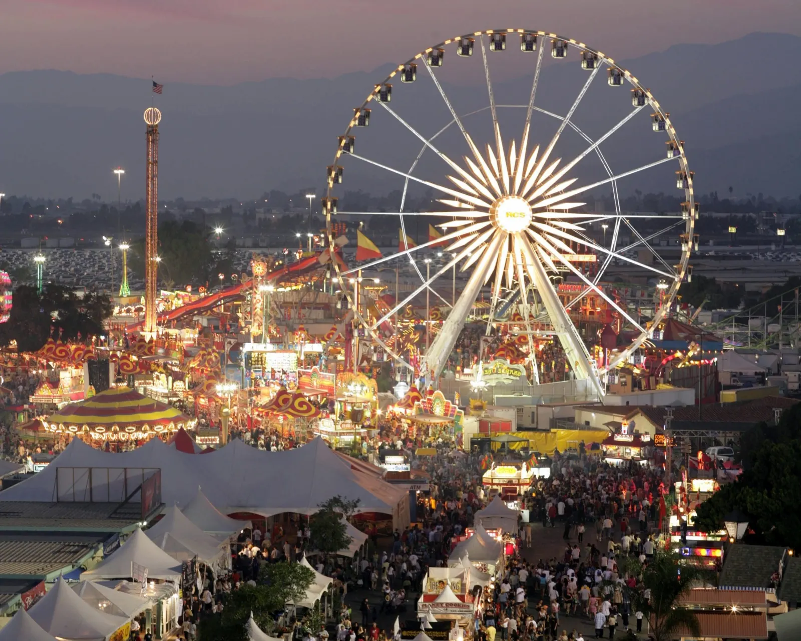 Los Angeles County Fair at dusk at Fairplex in Pomona